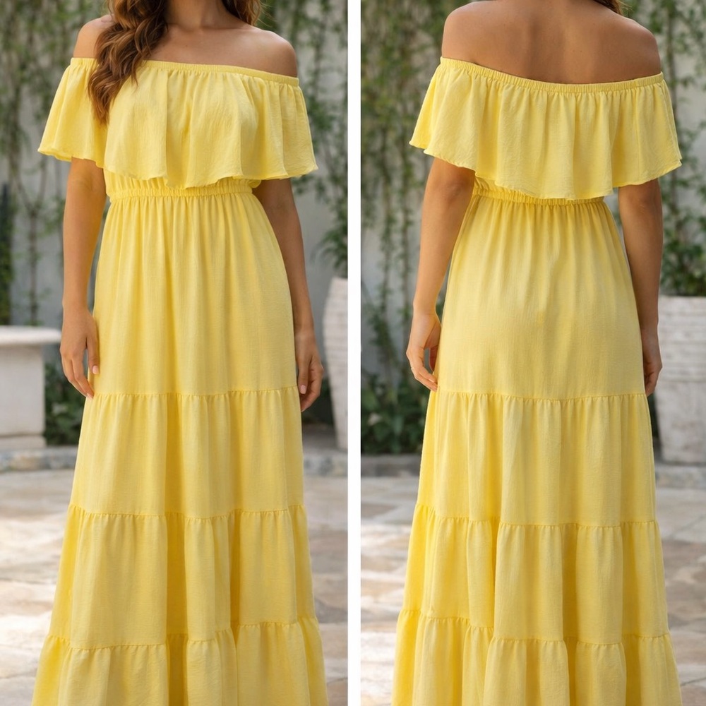 VENUS Yellow Off-Shoulder Maxi Dress